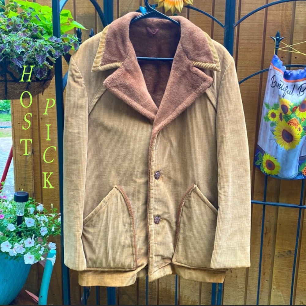 🎉HP🎉 Vintage Mens Tan Corduroy Removable Wool-lined Blazer